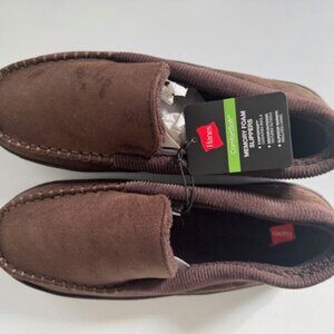 Hanes Mocassin Men's Slipper Shoes Brown With Memory Foam Size SM Comfortable